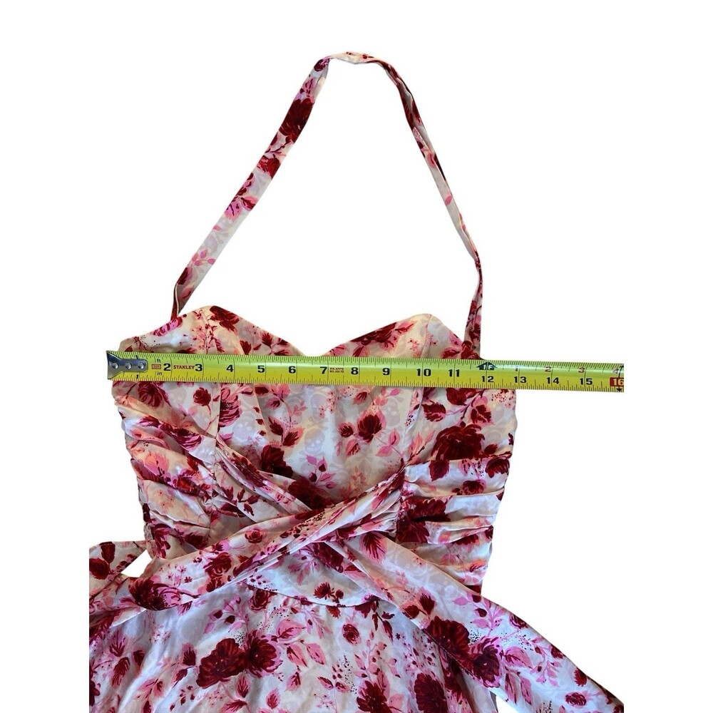 Vtg Betsey Johnson Silk Halter Dress Size 4 Pink‎ Red Floral Y2K Fit & Flare USA - Picture 10 of 16